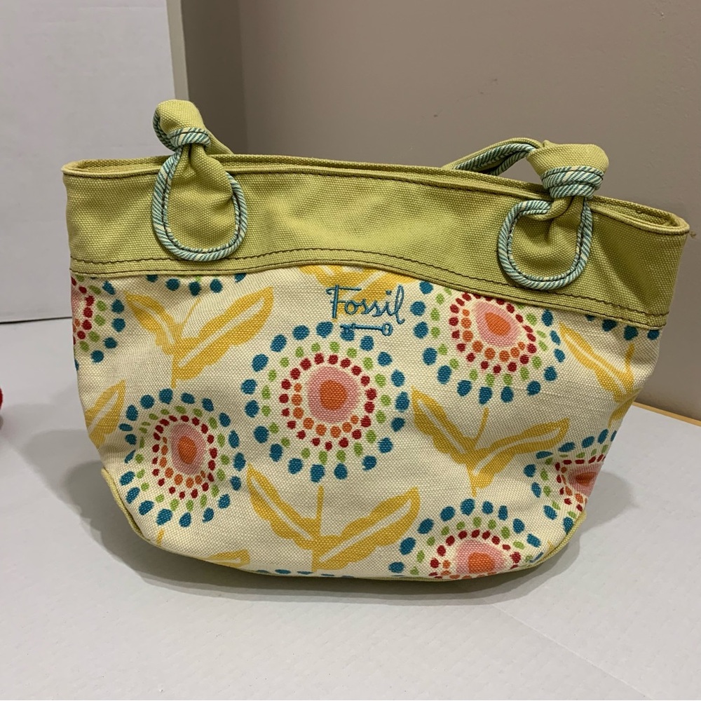 Fossil Women's Floral Canvas Tote Shoulder Bag - Yellow and Green